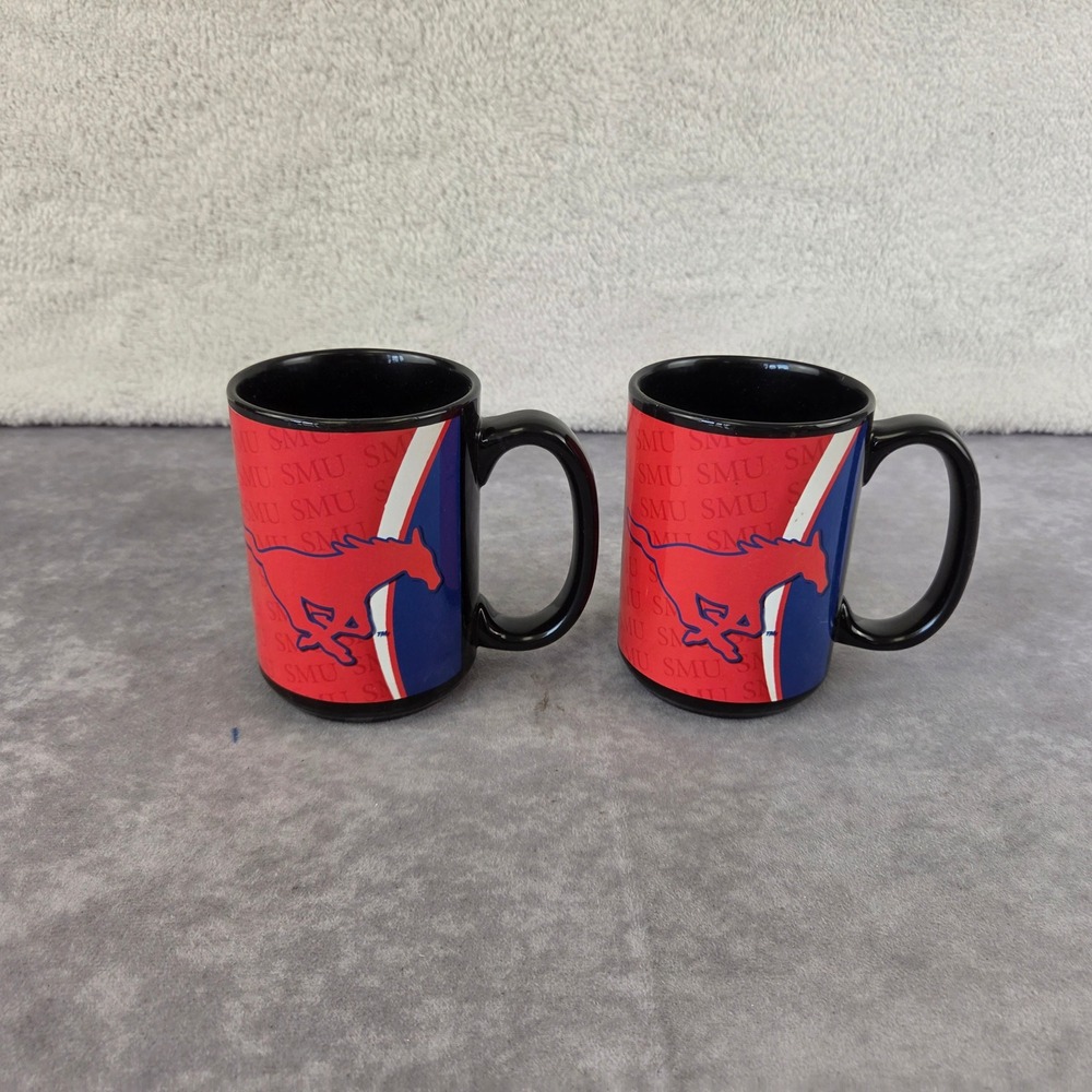 SMU Mustangs Coffee Mug Set of 2 Southern Methodist University Red Blue Black